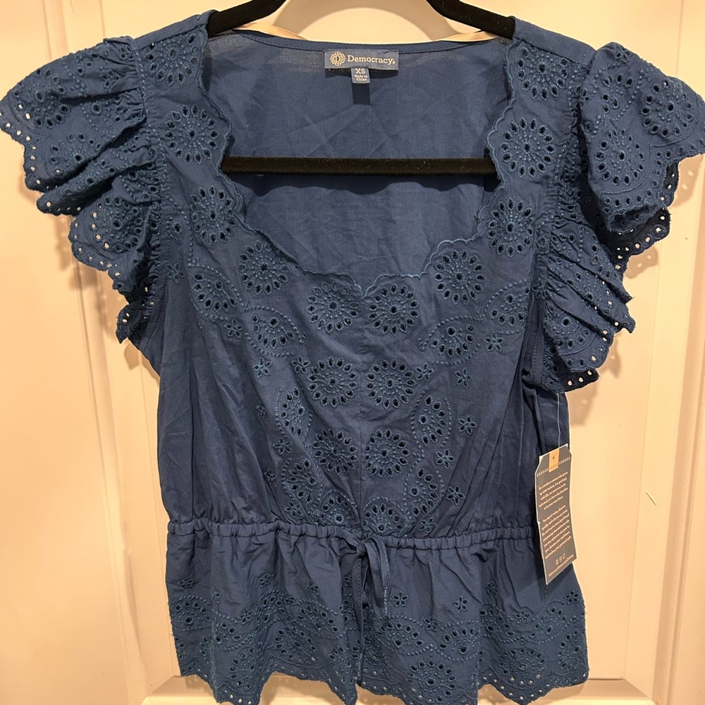 Democracy Blue Eyelet Blouse